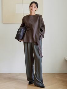 Dazy-Less Women's Winter Coffee Brown Lapel Button Long Sleeve Thick Wool Blend Cinched Waist Mid-Length Coat - Coffee Brown - View 6