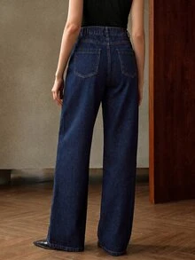 Anewsta Fashionable Modern All-Season Wear Dark Blue Commuter Versatile Color-Block Design Holiday Women's Jeans - Dark Wash - View 2