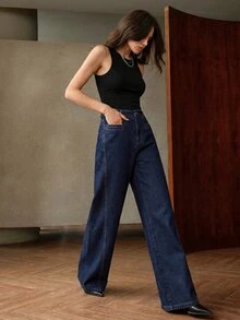 Anewsta Fashionable Modern All-Season Wear Dark Blue Commuter Versatile Color-Block Design Holiday Women's Jeans - Dark Wash - View 5
