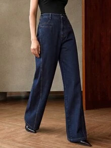 Anewsta Fashionable Modern All-Season Wear Dark Blue Commuter Versatile Color-Block Design Holiday Women's Jeans - Dark Wash - View 7