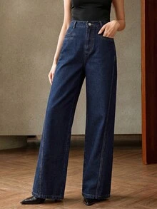 Anewsta Fashionable Modern All-Season Wear Dark Blue Commuter Versatile Color-Block Design Holiday Women's Jeans - Dark Wash - View 6