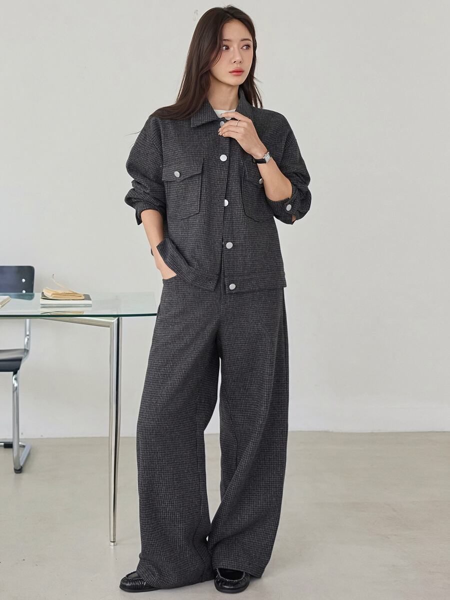 Dazy-Less Women's Long Sleeve Single-Breasted Jacket And Pants Casual Fall - Grey - View 1