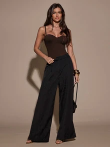 SHEIN BAE 女款棕色針織連身衣，修身收腰，性感休閒運動時尚，適合日常出遊、休閒運動、社交約會、沙灘穿著 - 棕色 - 查看 5