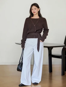 Dazy-Less Women's Vintage French Casual Button Long Sleeve Knit Cardigan Fashion Autumn Business Casual Woman Brunch Office Dark Brown - Grey - View 3