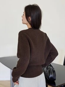 Dazy-Less Women's Vintage French Casual Button Long Sleeve Knit Cardigan Fashion Autumn Business Casual Woman Brunch Office Dark Brown - Grey - View 2