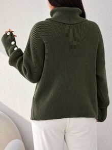 SHEIN Cottnline Plus Size Solid Color Casual Turtleneck Sweater, Autumn/Winter - Army Green - View 8