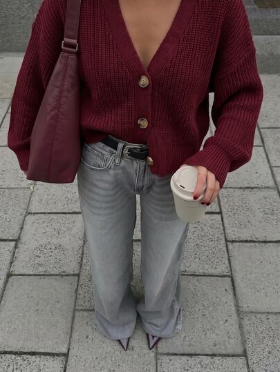 EURMUSE Drop Shoulder Button Front Cardigan