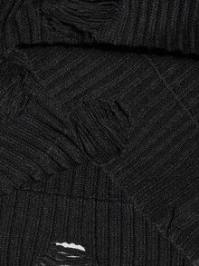 ROMWE Grunge Punk Women's Studded Decor Distressed Design Casual Everyday Long Sleeve Sweater - Black - View 8