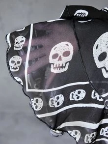 ROMWE Grunge Punk Punk Low Waist Skull Print Asymmetrical Hem Double Layer Women's Skirt - Black and White - View 7