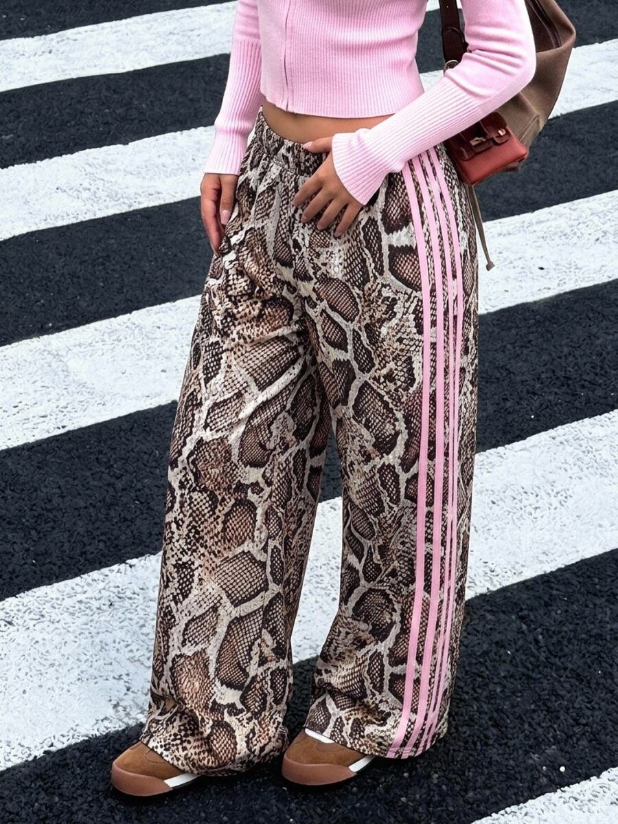 SHEIN Kids Tween Girls Sweatpants Animal Texture Snake Print Casual Fashion Cool Streetwear Long Pants - Multicolor - View 1
