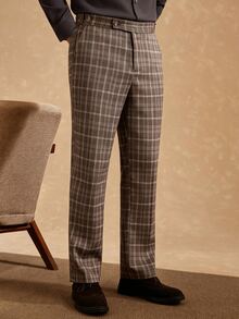 Core Aspect 2026 Spring Summer Men Vintage Brown Plaid Flare Dress Pants, Retro College & Smart Casual Style, Wr - Brown - View 5