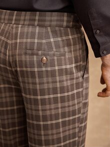 Core Aspect 2026 Spring Summer Men Vintage Brown Plaid Flare Dress Pants, Retro College & Smart Casual Style, Wr - Brown - View 3