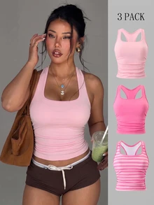 Sweetra 2026 New Women's Plus Size Tank Top 3 Pieces Set - Multicolor - View 1