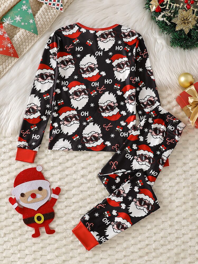 Santa Claus Tween Boy Autumn/Winter Pajamas Christmas Snug Fit Long Sleeve Pants Print Letter Tight Pajama - Red - View 3