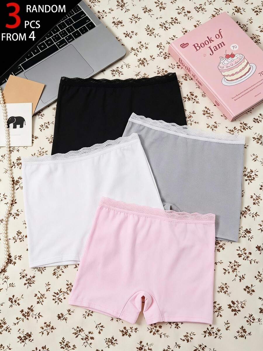 SHEIN 3 Random Piece From 4 Designs Girls Casual Hipster Panties, Designed In Pink, White, Black And Grey Autumn Fall