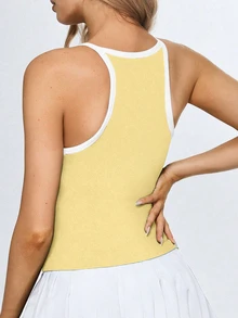 SHEIN Sovereign Charm Women's Yellow Seamless Contrast Binding Fitted Sports Camisole With Chest Pads - Yellow - View 2