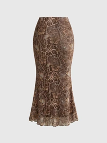 ROMWE Hippie Atasan model halter motif leopard dan rok model mermaid. - MultiWarna - View 8
