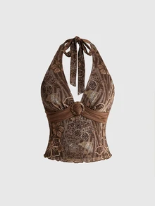 ROMWE Hippie Atasan model halter motif leopard dan rok model mermaid. - MultiWarna - View 9