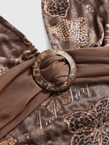 ROMWE Hippie Atasan model halter motif leopard dan rok model mermaid. - MultiWarna - View 6