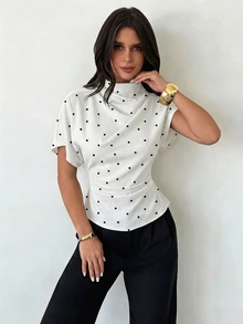 Firerie 夏季抓皺領不對稱袖側腰抓皺顯瘦通勤杏色粗麻布女款襯衫，四季皆宜 - 白色 - 查看 4