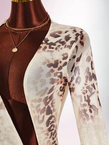 Amplova Gaun Mini Seksi Wanita Motif Leopard dengan Belahan V Dalam - Coklat - View 8