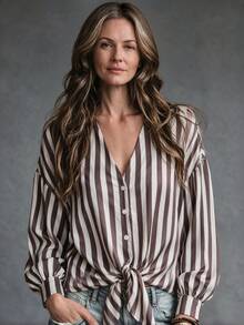 Hansera Striped Casual Daily Wear Shirt For Middle-Aged And Elderly Women - Multicolor - View 3