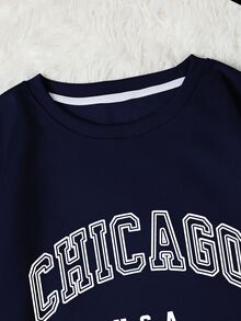 Teen Girl Fall Round Neck Letter Print Long Sleeve Street Style Sweatshirt Autumn , Holiday - Royal Blue - View 6