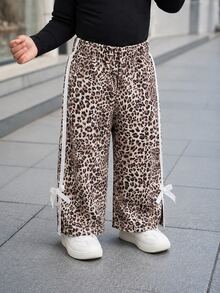 SHEIN Baby Girl 0-3 Years Leopard Print Sports Funny Casual Cute Pants, Suitable For Outdoor Wear, Spring/Summer/All Season Autumn Fall Vacation Beige House - Brown - View 4