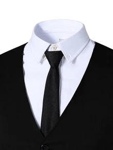 SHEIN 2件組青少年男孩紳士套裝，修身白色背心搭配全黑優雅寬鬆長褲，正式穿著，適合生日派對、六年級、婚禮、夏季 - 黑色 - 查看 7