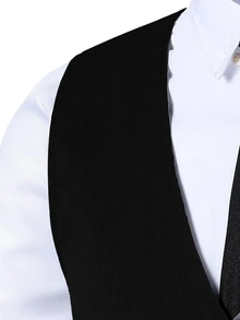 SHEIN 2件組青少年男孩紳士套裝，修身白色背心搭配全黑優雅寬鬆長褲，正式穿著，適合生日派對、六年級、婚禮、夏季 - 黑色 - 查看 8