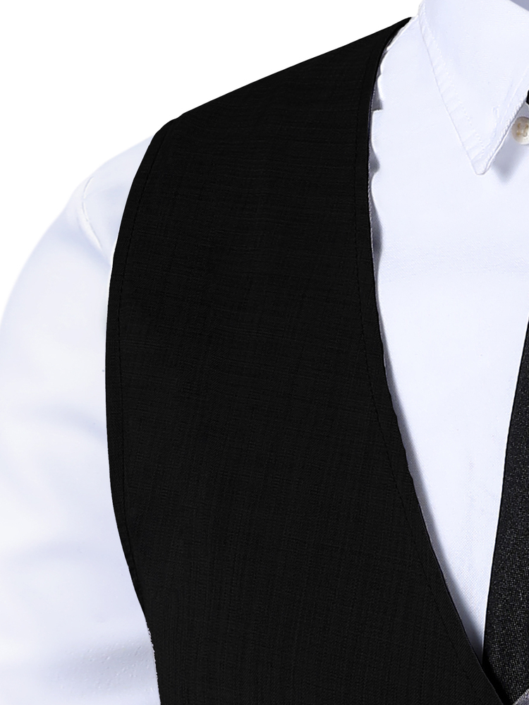 SHEIN 2pcs/Set Teen Boy Gentleman Outfit Slim Fit White All Black Vest Elegant Baggy Trousers Formal Attire For Birthday Party Sixth Form Wedding Summer - Black - View 8