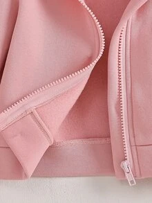 SHEIN 1件女嬰粉色純色保暖內裡加厚連帽拉鍊長袖毛絨保暖外套上衣，附草莓刺繡，休閒甜美可愛韓風外套，適合秋冬日常外出、上學、旅行、度假、派對等場合 - 粉色 - 查看 11