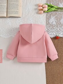 SHEIN 1件女嬰粉色純色保暖內裡加厚連帽拉鍊長袖毛絨保暖外套上衣，附草莓刺繡，休閒甜美可愛韓風外套，適合秋冬日常外出、上學、旅行、度假、派對等場合 - 粉色 - 查看 9