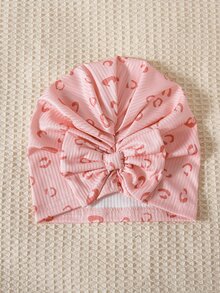SHEIN 新生女嬰粉色豹紋連身包屁衣附腳套、蝴蝶結帽子、秋季蜂巢針織荷葉邊洋裝，家庭拍照親子套裝女嬰款 - 淺粉色 - 查看 9