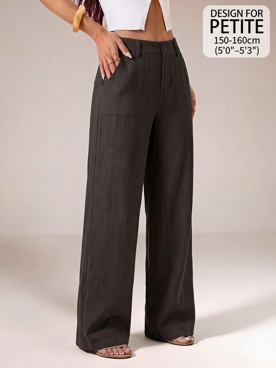 SHEIN PETITE Brown Striped Straight-Leg Trousers For Petite Women – Loose, Casual, And Suitable For Work. - Brown - View 1