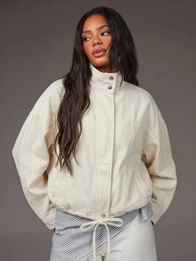 Athîral Denim Jaket Denim Lengan Panjang Kasual untuk Liburan Wanita - Aprikot - View 1