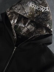 PAVTROS Men's Zipper Pocket Hooded Sweatshirt And Letter Print Pants Set - Black - View 8