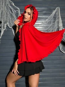 Fantasy Costume Fantasy Costume 2pcs Little Red Riding Hood Cosplay Party Halloween Lace Patchwork Hooded Charming Personalized Women Costume - Black - View 3