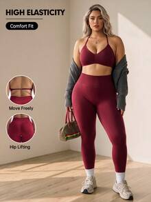 Rhythm Era Seamless Knit Women's Sexy Sports Set Gym Active Red Summer - Burgundy - View 1