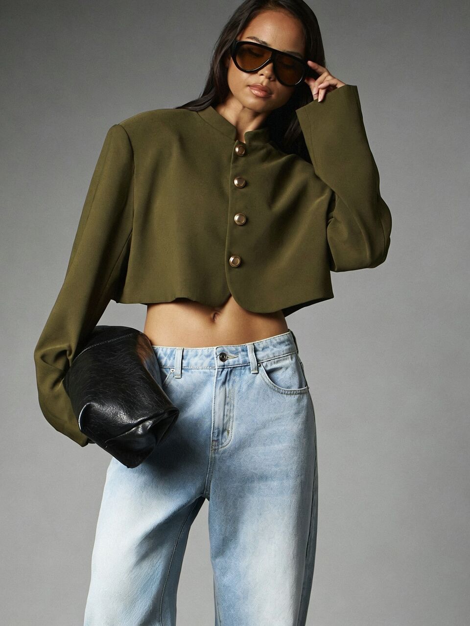MISSGUIDED Giacca blazer corta oversize con colletto rialzato e chiusura con bottoni dorati, spalle strutturate, capospalla sartoriale per autunno inverno