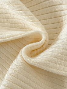 SHEIN Girls' Autumn/Winter Fashion Vintage Vertical Striped Textured Cute Ruffle Design Knitted Sweater Long Sleeve Base Layer, Suitable For Daily Wear, Outings, Travel, Vacation, Parenting And Other Occasions, Also Suitable For Autumn/Winter Season, Christmas, Back To School, Parties And Other Occasions - White - View 3