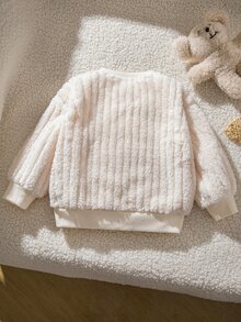 SHEIN 女童純色針織仿皮草泰迪熊刺繡休閒衛衣 - 彩色 - 查看 5
