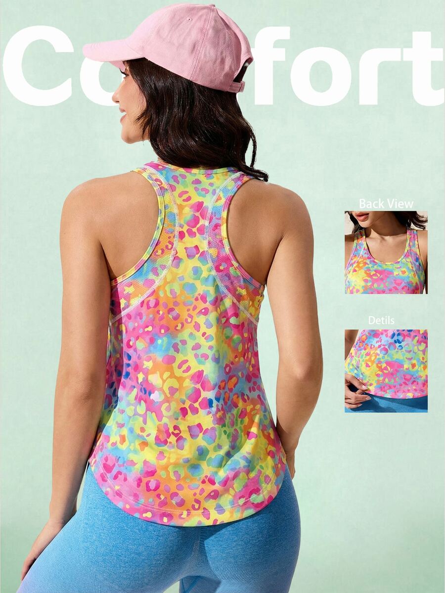 SHEIN Sovereign Charm Colorful Print Casual Mesh Patchwork Dopamine Sleeveless Slim Fit Sports Tank Top