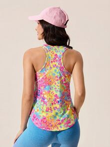 SHEIN Sovereign Charm Colorful Print Casual Mesh Patchwork Dopamine Sleeveless Slim Fit Sports Tank Top - Multicolor - View 4