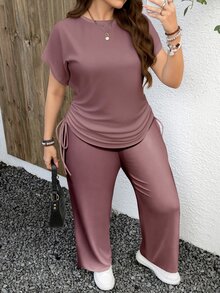 EMERY ROSE Casual Minimalist Leopard Print Plus Size 2 Pieces Set Suitable For Summer - Multicolor - View 3
