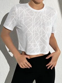 SHEIN Sovereign Charm Patchwork Casual Modest Athleisure Comfortable Sports T-Shirt Workout Gym White Summer - White - View 3