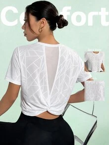 SHEIN Sovereign Charm Patchwork Casual Modest Athleisure Comfortable Sports T-Shirt Workout Gym White Summer - White - View 1
