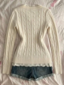 IslaSuriya Set Sweater Rajut Slimming Leher V Vintage Burgundy Sweet & Spicy untuk Perjalanan Sehari-hari, Kampus, dan Pakaian Jalanan - Krem - View 2