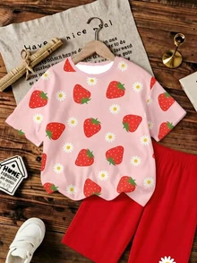 SHEIN 2件套少女休闲T恤和打底短裤套装 - 彩色 - 查看 7
