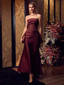 MOTF Soiréza WOMEN'S STRUCTURED BUSTIER EVENING COCKTAIL DRESS - Coffee Brown - View 8